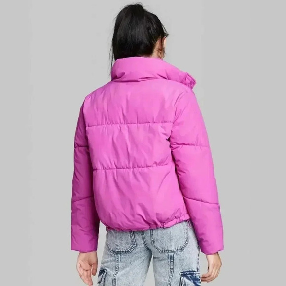 Wild Fable Cropped Puffer Coat Jacket in Magenta Pink Size L - Picture 2 of 8
